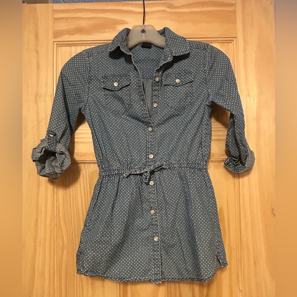 GAP Kids Blue and White Polka Dot Shirt Dress